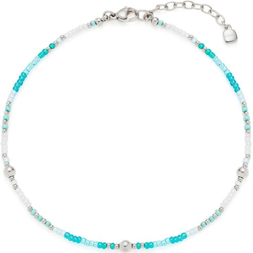 Leonardo Jewels Ciao Happy 023859 Bracelet De Cheville En Acier Inoxydable Avec De Minuscules Perles De Verre Turquo , Argenté, 24-28 Cm De Long, Cadeau Pour Femme, Eine Grösse, Acier Inoxyd[L778]
