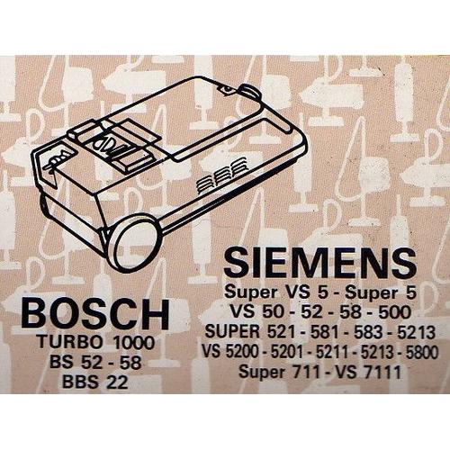 Lot 10 Sacs Aspirateur Bosch turbo 1000 BS 52 - 58 BBS 22 - Siemens Super VS5 - SUPER 5 - VS 50 - 52 - 58 -500 - SUPER 521 - 581 - 583 -5213 -5800 - SUPER 711 - VS 7111