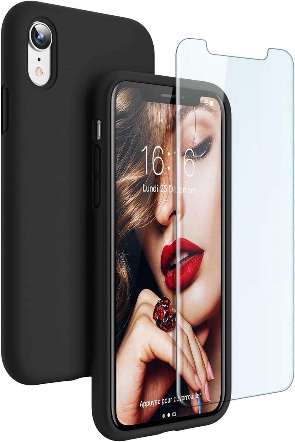 Hqselection  Coque Silicone Noir Mat Compatible Avec Iphone Xr + 2 Film De...