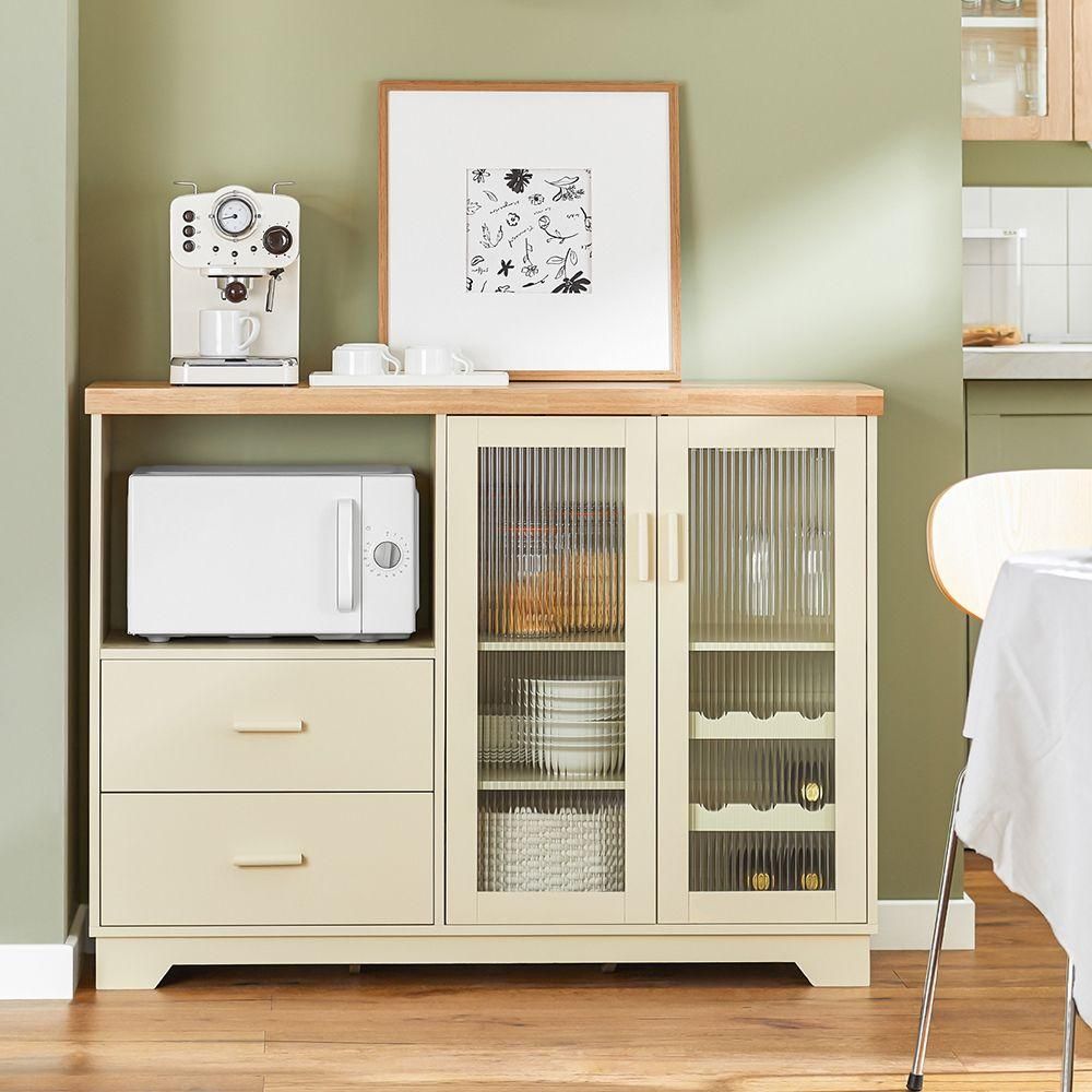 Sobuy Buffet Placard De Cuisine Avec 2 Portes Vitres Meuble Micro-Ondes Ar... - 2