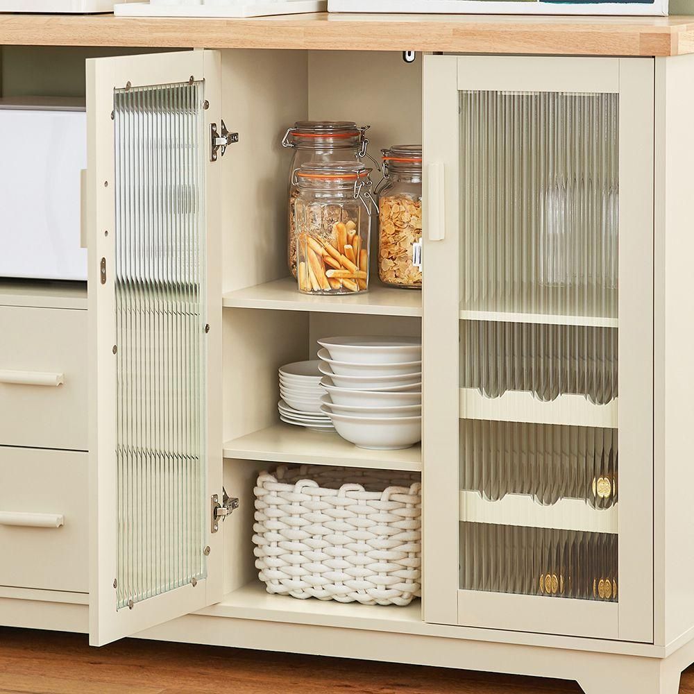 Sobuy Buffet Placard De Cuisine Avec 2 Portes Vitres Meuble Micro-Ondes Ar... - 7
