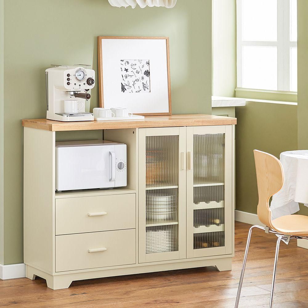 Sobuy Buffet Placard De Cuisine Avec 2 Portes Vitres Meuble Micro-Ondes Ar... - 10