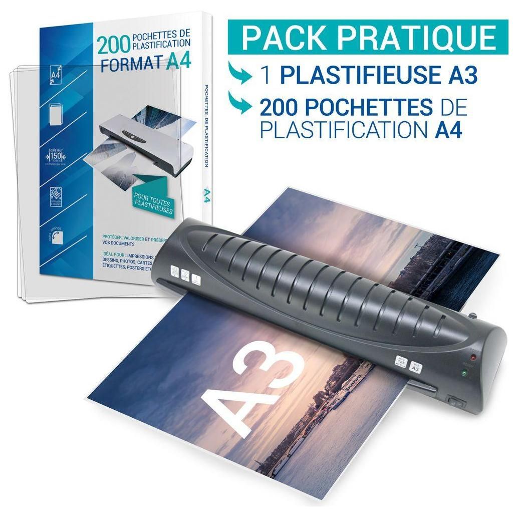 Plastifieuse A3, A4, A5, A6, A7 Avec 200 Feuilles A4 Texet