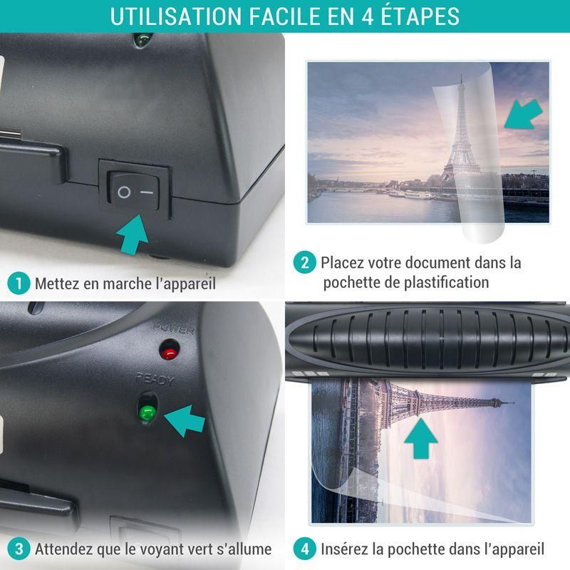 Plastifieuse A3, A4, A5, A6, A7 Avec 200 Feuilles A4 Texet - 3