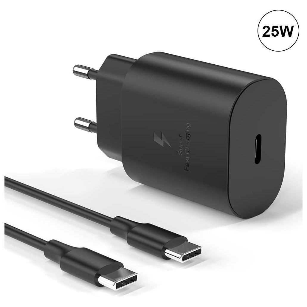 Chargeur Rapide 25w Usb-C + Cble Usb-C Vers Usb-C 1m Noir Pour Samsung Gal...