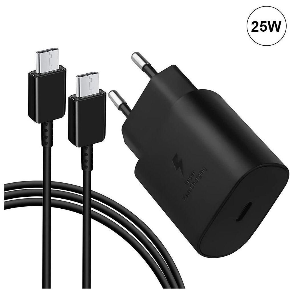 Pack Chargeur 25w Noir Usb-C + Cble Usb-C Pour Samsung Galaxy S23 Ultra S2...