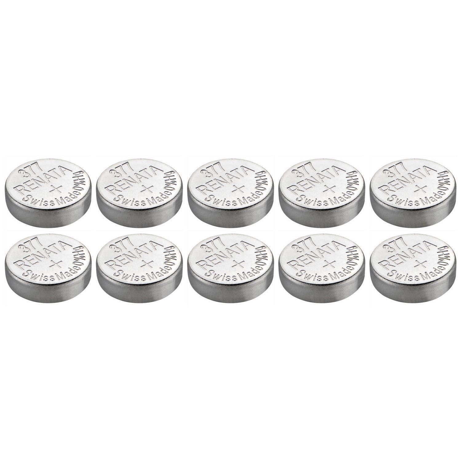 RENATA Lot de 10 Piles bouton Silver Oxyde 377 / SR626 SW 0% mercure