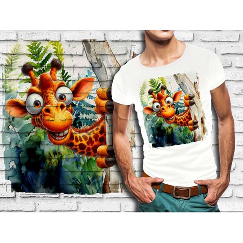 T-Shirt Blanc Homme Animal Drole Girafe 818