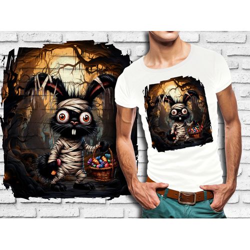 T-Shirt Blanc Homme Animal Fou Lapin Halloween 849