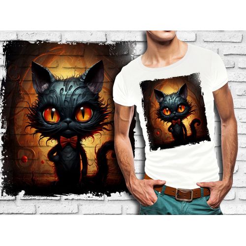 T-Shirt Blanc Homme Style Burton Chat Dark Halloween Bad Cat 809