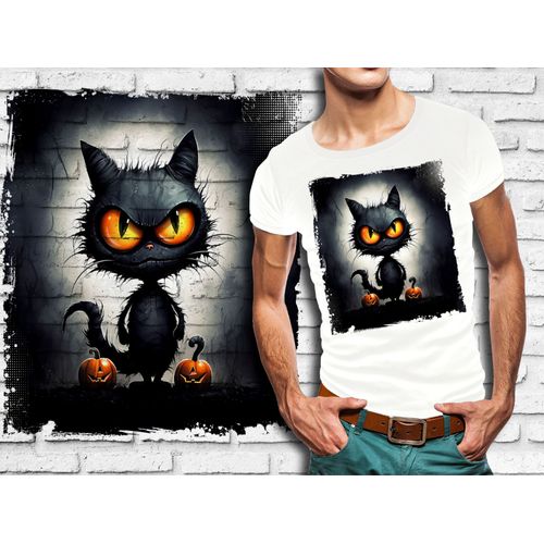 T-Shirt Blanc Homme Style Burton Chat Dark Halloween Bad Cat 799