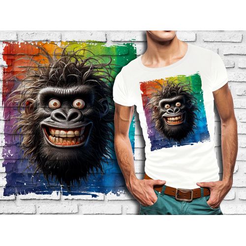 T-Shirt Blanc Homme Humour Singe Drole Destroy Crazy Monkey 782