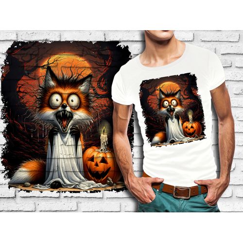 T-Shirt Blanc Homme Animal Fantome Effraye Halloween Renard 881