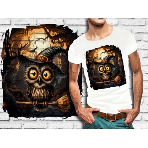 T-Shirt Blanc Homme Animal Fou Chouette Hibou Halloween 842