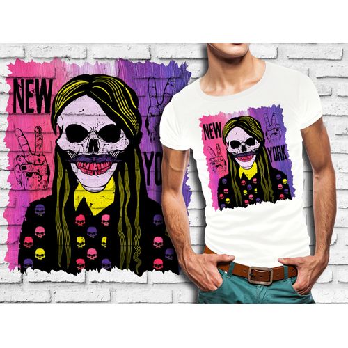 T-Shirt Blanc Homme Tete De Mort Skull Design 611