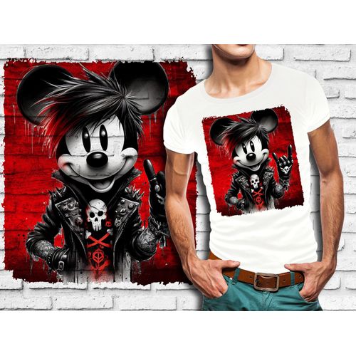 T-Shirt Blanc Homme Mickey Punk Rock 696