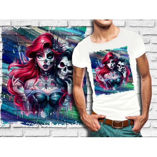 T-Shirt Blanc Homme Princesse Punk Rock Ariel 681
