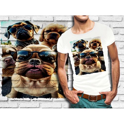 T-Shirt Blanc Homme Groupe Animaux Chiens Bulldogs 863