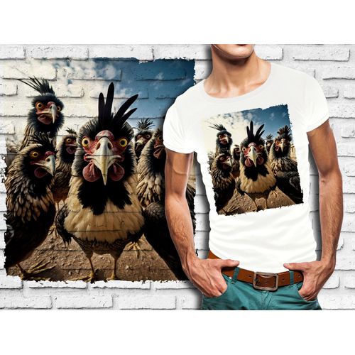 T-Shirt Blanc Homme Groupe Animaux Poulets 870