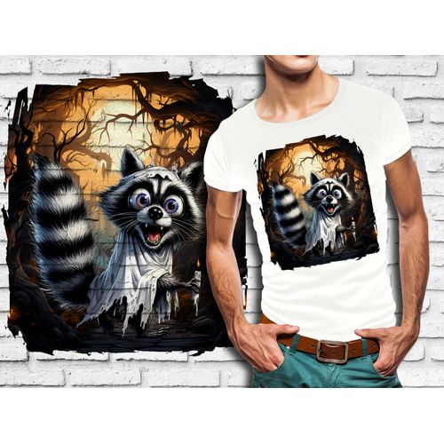 T-Shirt Blanc Homme Animal Fou Raton Laveur Halloween 844