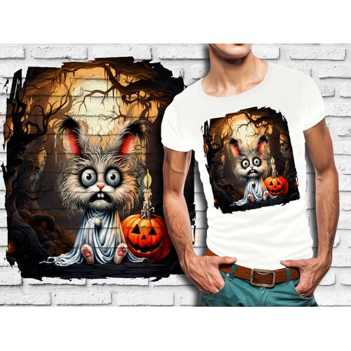 T-Shirt Blanc Homme Animal Fou Lapin Halloween 841