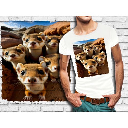 T-Shirt Blanc Homme Groupe Animaux Fouines 865