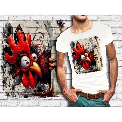 T-Shirt Blanc Homme Animal Drole Poule Coq 834