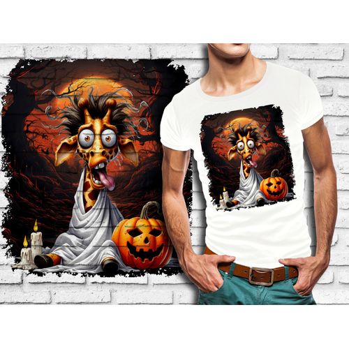 T-Shirt Blanc Homme Animal Fantome Effraye Halloween Girafe 877
