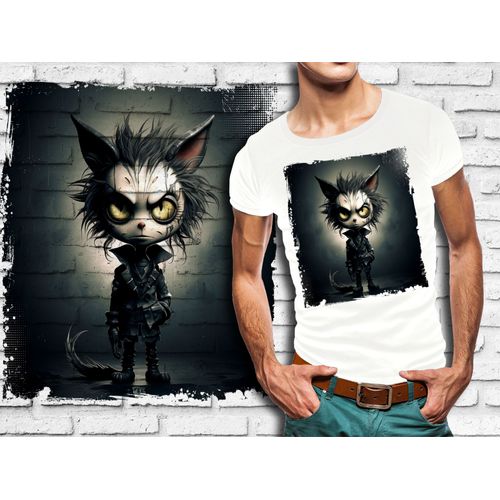 T-Shirt Blanc Homme Style Burton Chat Dark Halloween Bad Cat 802