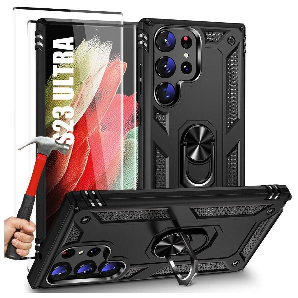 Pack 2 Verres Tremps + Coque Pour Samsung Galaxy S23 Ultra Noir Cache Cam...
