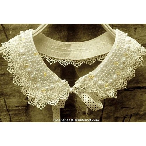 Faux Col Claudine Broderie Dentelle Crochet Et Perles + Strass - Collier Amovible Rétro / Vintage / Romantique