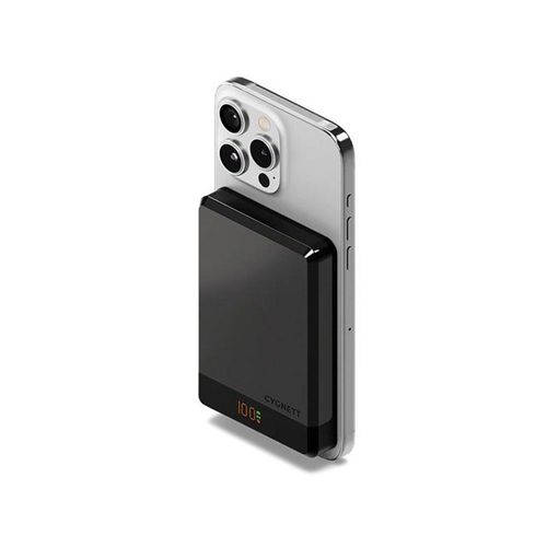 Powerbank 10 000mah Sans Fil Fixation Magnétique Modèle Magslim Ultra-Compact Cygnett Noir