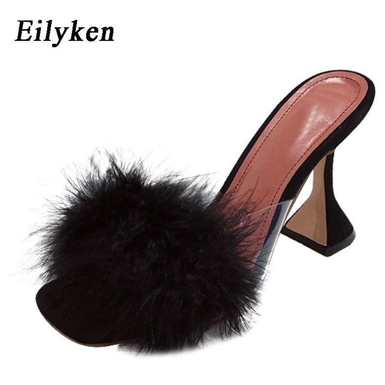 Mules En Fourrure Pour Femmes, Pantoufles En Plumes, Pvc, Transparentes, Ta... - 6