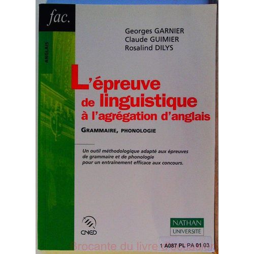 Epreuve De Linguistique Agregation Anglais. Grammaire, Phonologie