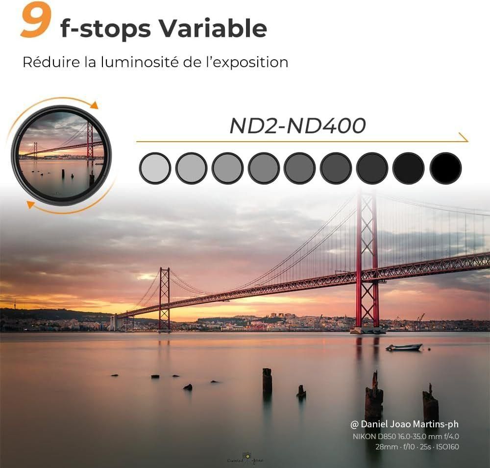 Filtre ND Variable 67mm Densit Neutre ND2-ND400 avec Revtement et 3 Chiff... - 3