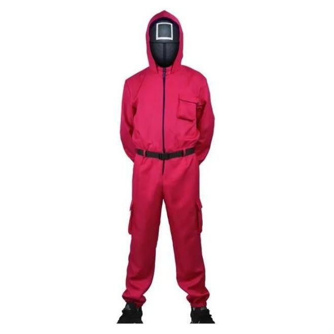 Combinaison Combinaison Rouge Squid Game Mchant + Masque Carr L