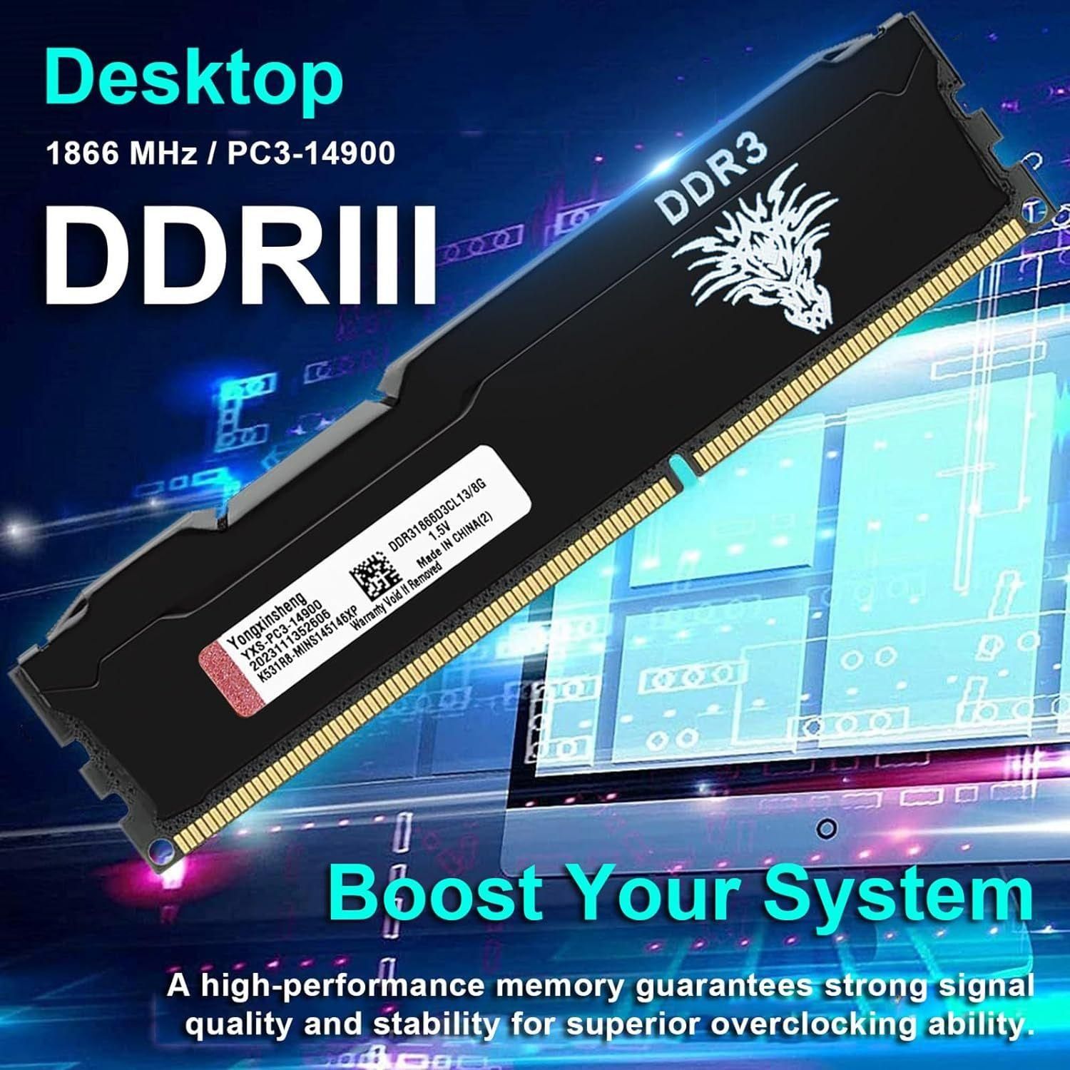 Ram DDR3 8go 1866MHz PC3-14900 Udimm CL13 Non-ECC Unbuffered 1.5V 2Rx8 Doub... - 3