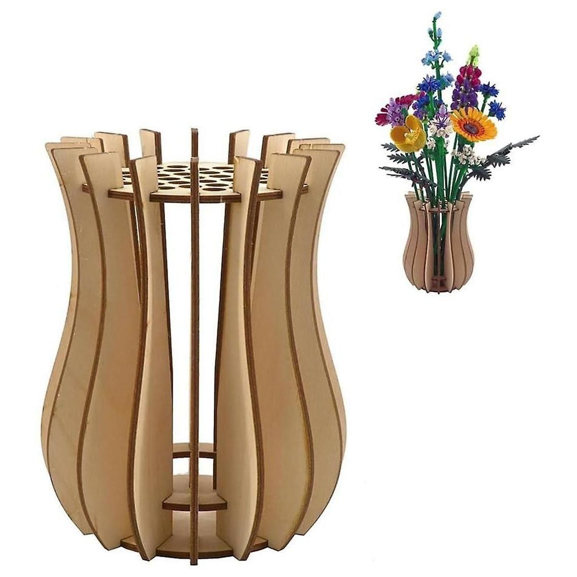 Vase, Wooden Puzzle Vase, Fake Bouquet Building Block Set Display Stand, fo... - 2