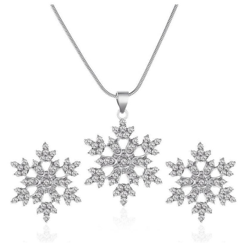 Ensemble Collier Flocon De Neige Compos� De 3 Parties Argent