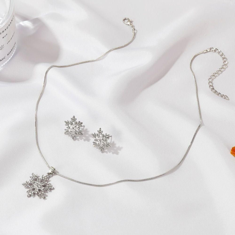 Ensemble Collier Flocon De Neige Compos� De 3 Parties Argent - 2