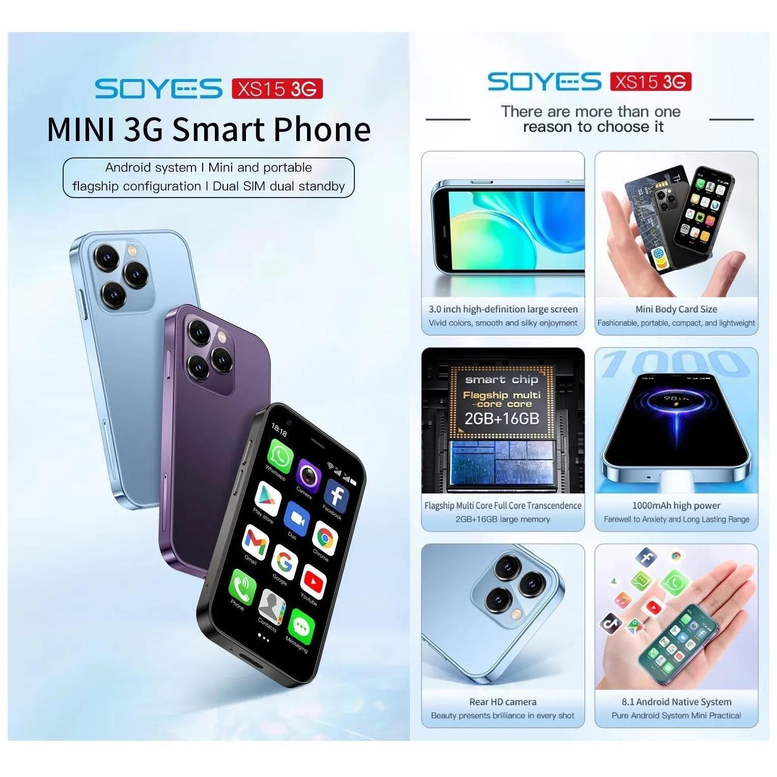 SOYES XS15 Mini tlphone intelligent cran de 3,0 pouces 2 Go de RAM 16 Go... - 3