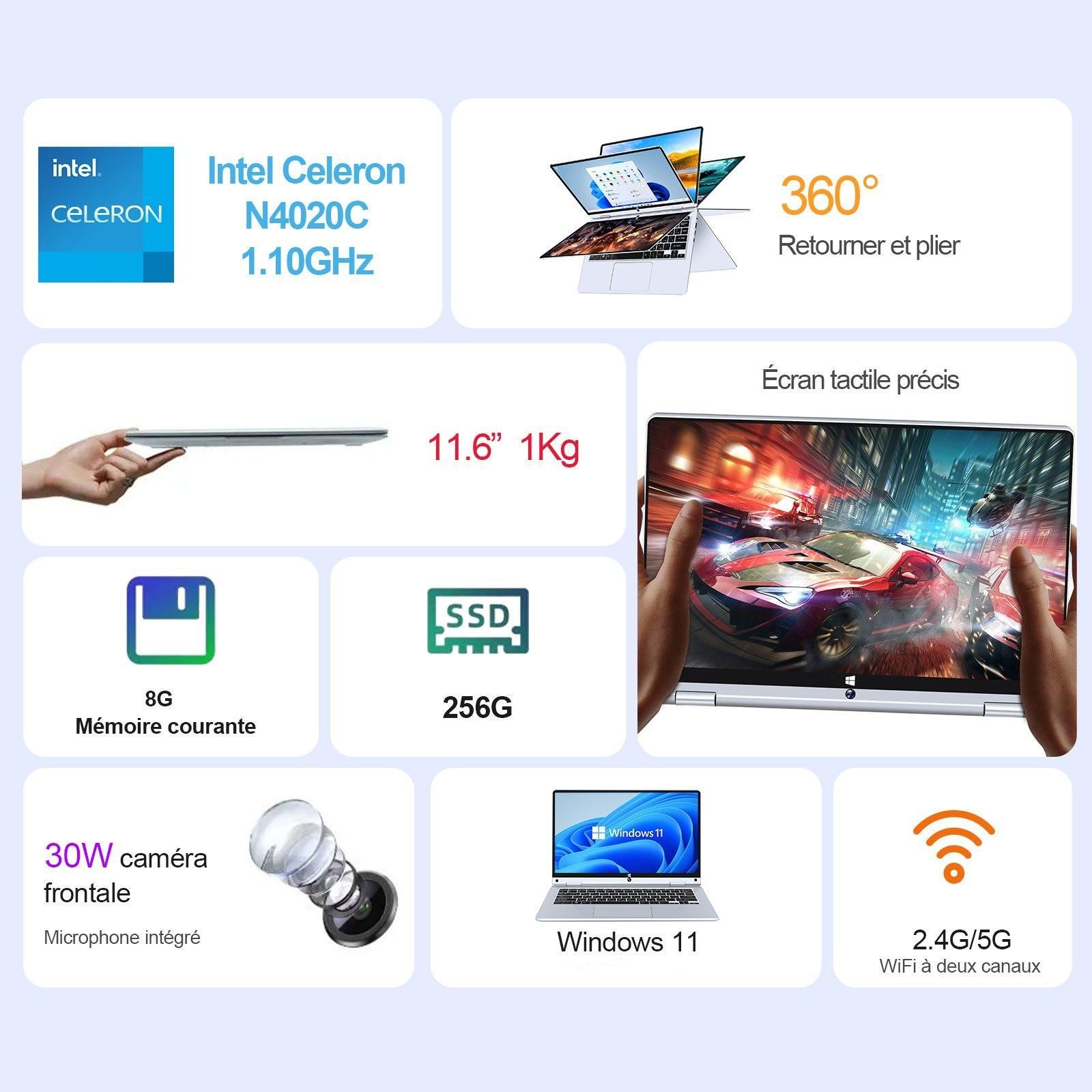 PC Portable VANWIN - 11.6' Intel Celeron N - Ram 8 Go - DD 256 Go - Windows... - 2