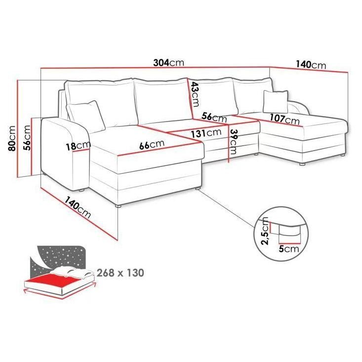 Canap D'angle Comfivo 233, Noir, Fonction De Couchage, 304x140x80cm - 6