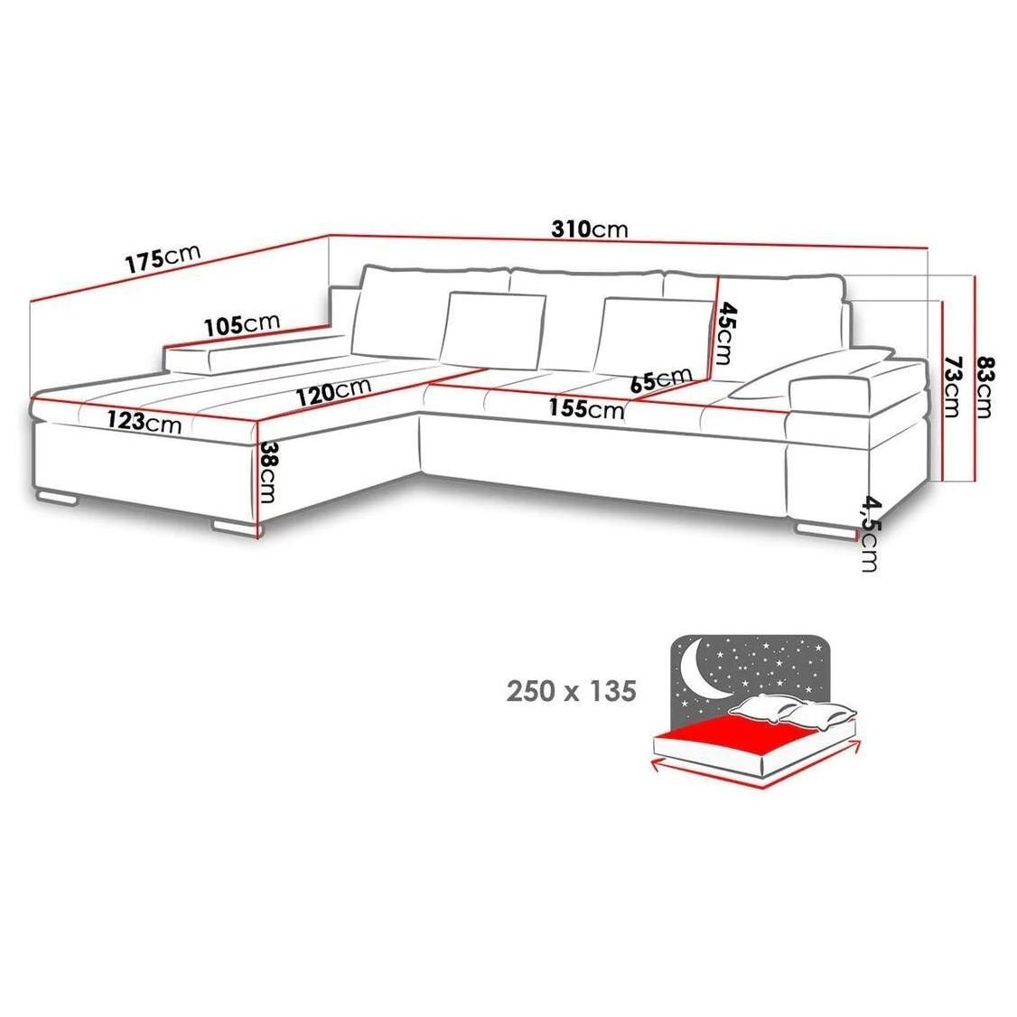 Canap D'angle Comfivo 113, Gris, Fonction De Couchage, 310x175x83cm - 6