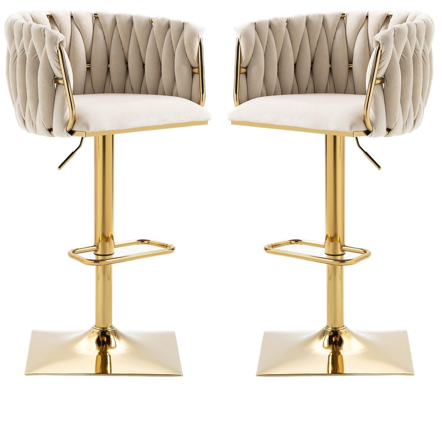 Lot De 2 Tabourets De Bar Rtro Beige Avec Dossier Et Repose-Pieds