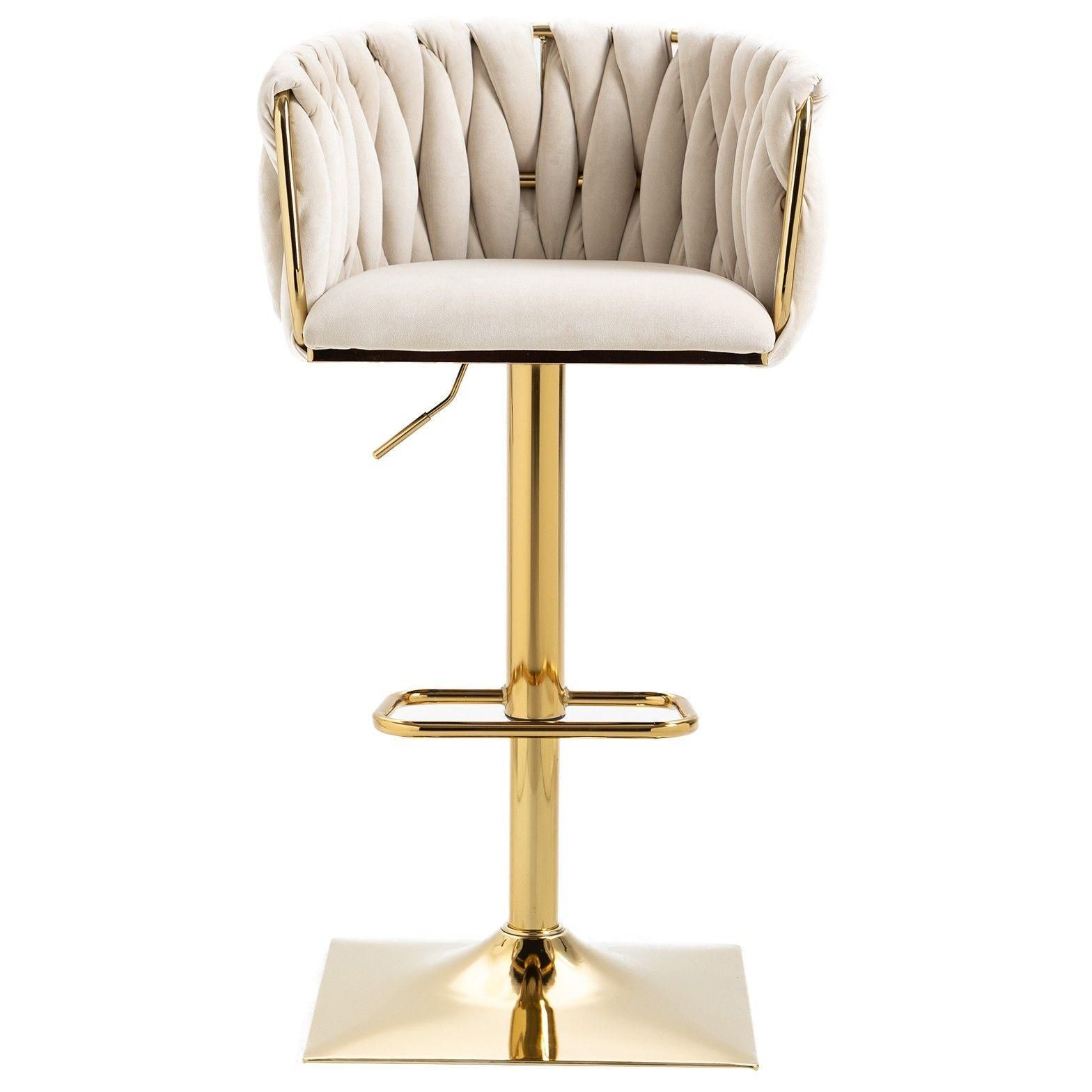 Lot De 2 Tabourets De Bar Rtro Beige Avec Dossier Et Repose-Pieds - 3