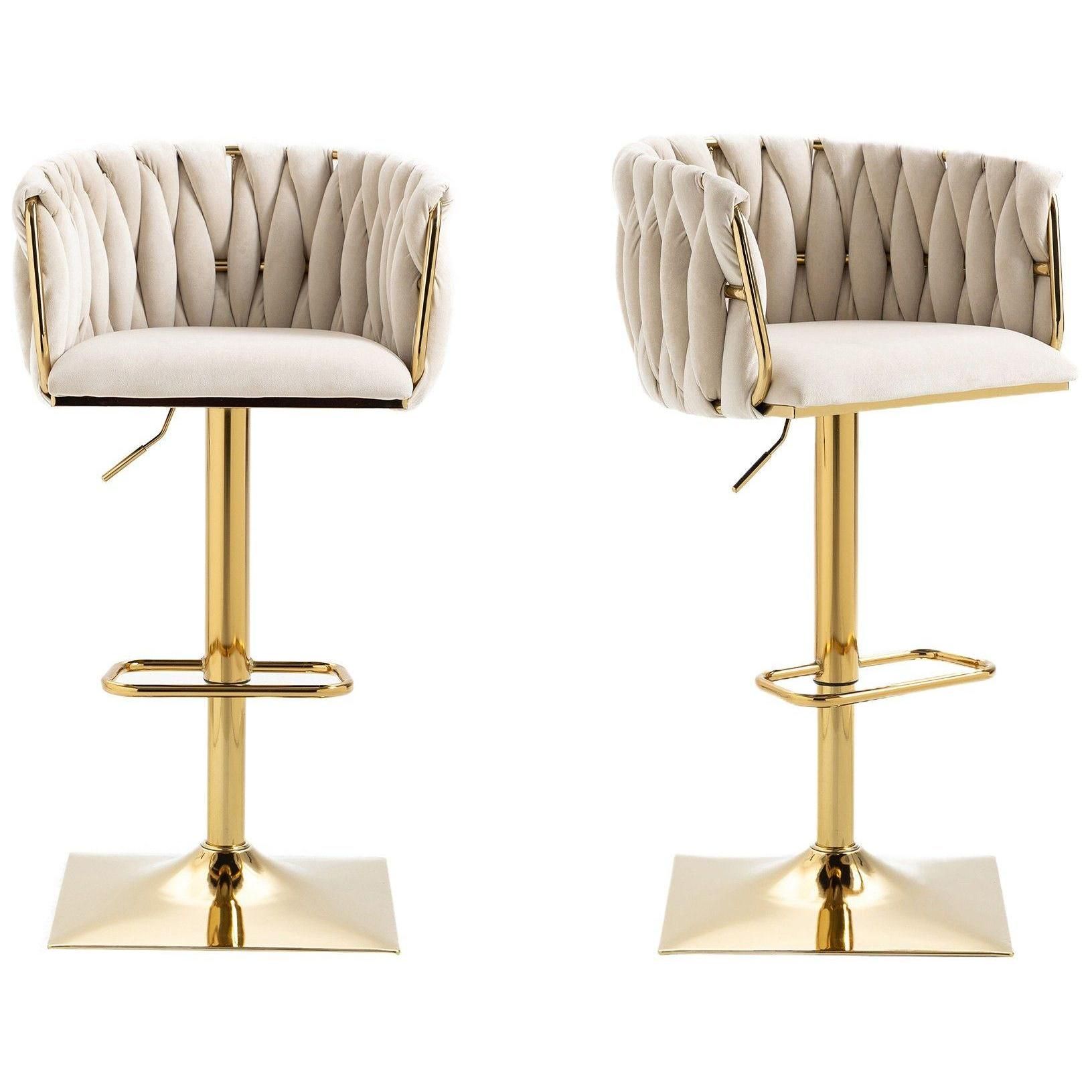 Lot De 2 Tabourets De Bar Rtro Beige Avec Dossier Et Repose-Pieds - 4