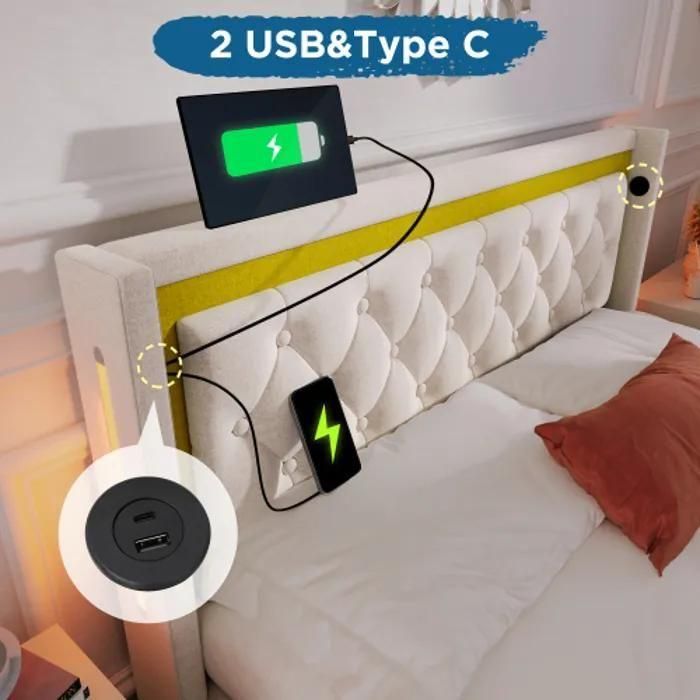 Lit Rembourr Coffre De Rangement Avec Tte De Lit  Chargement Usb Type C,... - 2