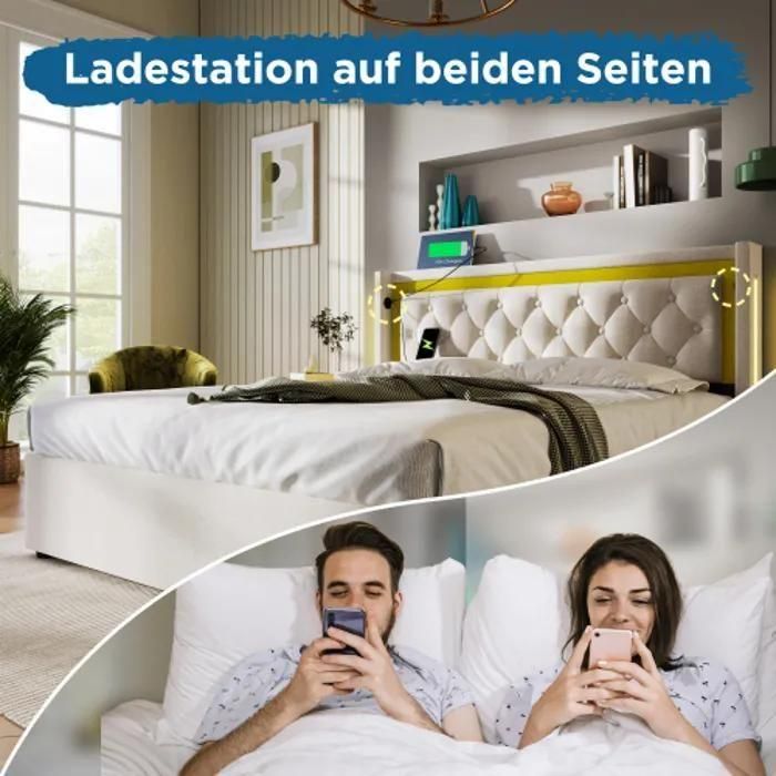 Lit Rembourr Coffre De Rangement Avec Tte De Lit  Chargement Usb Type C,... - 3