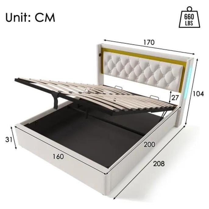 Lit Rembourr Coffre De Rangement Avec Tte De Lit  Chargement Usb Type C,... - 4